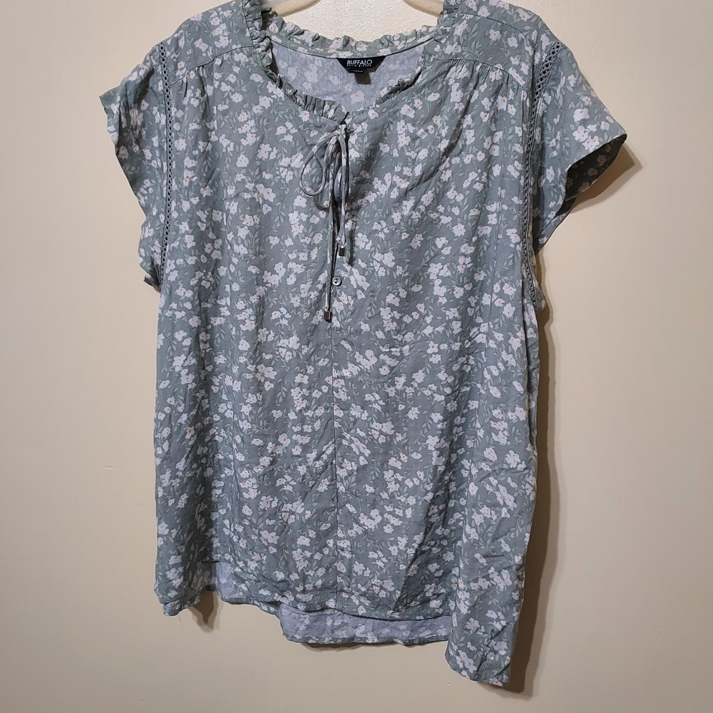 Buffalo David Bitton Mint Ditsy Daisy Top Viscose Boxy Cottagecore Spring Summer